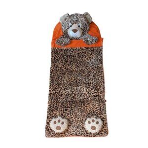 Hugfun Kids Leopard Cheetah Plush Sleeping Bag Pillow Paw Prints Nap Sleepsack